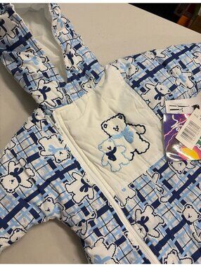 Vintage Weather Tamer Baby Snowsuit Bunting Size 6/9M NWT Teddy Bear Plaid